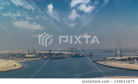 Cityscape coastline of Ajman from rooftop day timelapse. 134631673