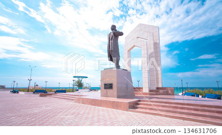 Monument to Zhalau Mynbayev in Aktau timelapse hyperlapse. Kazakhstan. Monument to Zhalau Mynbayev in Aktau timelapse hyperlapse. Kazakhstan. 134631706