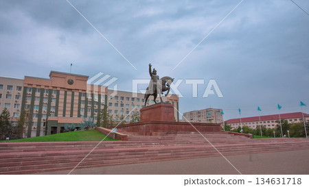 Abulkhair Khan monument in the city of Aktobe timelapse hyperlapse. 134631718