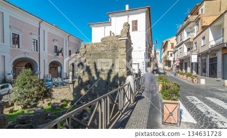 Typical medieval narrow street in beautiful town of Albano Laziale timelapse hyperlapse, Italy 134631728