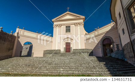 Church of the Capuchins of Albano Laziale illuminated by the sun timelapse hyperlapse in a summer day 134631731