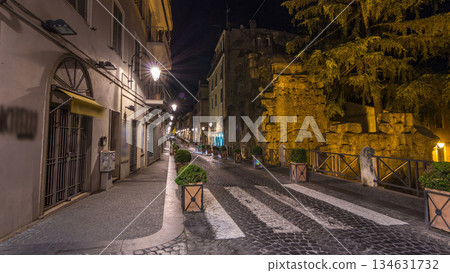Typical medieval narrow street in beautiful town of Albano Laziale night timelapse hyperlapse, Italy 134631732