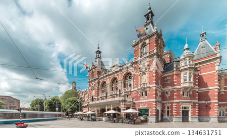 Hyperlapse of the International Theater Amsterdam with people walking on Leidseplein. Netherlands Hyperlapse of the International Theater Amsterdam with people walking on Leidseplein. Netherlands 134631751