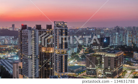 Aerial skyline with apartment buildings and skyscrapers of Singapore timelapse 134631788