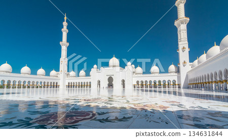 Sheikh Zayed Grand Mosque timelapse hyperlapse in Abu Dhabi, the capital city of United Arab Emirates Sheikh Zayed Grand Mosque timelapse hyperlapse in Abu Dhabi, the capital city of United Arab Emirates 134631844