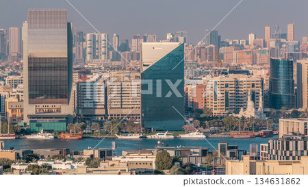 Aerial view of neighborhood Deira with typical buildings timelapse, Dubai, United Arab Emirates Aerial view of neighborhood Deira with typical buildings timelapse, Dubai, United Arab Emirates 134631862