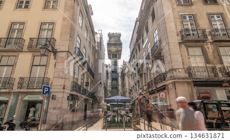 Fast walk on the Augusta Street from Commerce Square to Elevador de Santa Justa timelapse hyperlapse 134631871