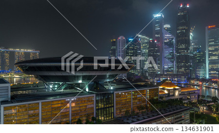 Colorful of Singapore Central business district timelapse hyperlapse cityscape skyline at Marina Bay with Singapore Academy of Law Colorful of Singapore Central business district timelapse hyperlapse cityscape skyline at Marina Bay with Singapore Academy of Law 134631901