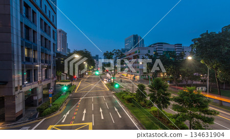 Old Hill Street Police Station historic building in Singapore night to day timelapse. 134631904