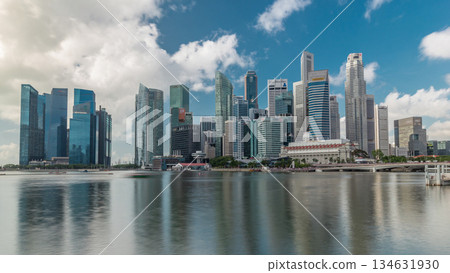 Business Financial Downtown City and Skyscrapers Tower Building at Marina Bay timelapse hyperlapse, Singapore, Business Financial Downtown City and Skyscrapers Tower Building at Marina Bay timelapse hyperlapse, Singapore, 134631930