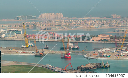 Aerial view of Palm Jumeirah Island timelapse. Aerial view of Palm Jumeirah Island timelapse. 134632067