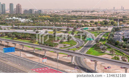 Aerial top view to Sheikh Zayed road near Dubai Marina and JLT timelapse, Dubai. Aerial top view to Sheikh Zayed road near Dubai Marina and JLT timelapse, Dubai. 134632180