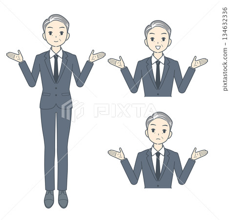 一組中年商人舉手的插圖 一組中年商人舉手的插圖 134632336