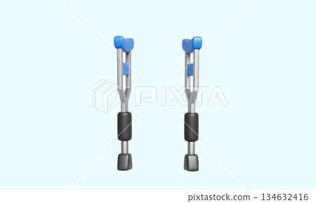 Medical Crutches for Mobility Support and Injury Recovery. 3D Rendering. 134632416