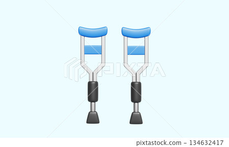 Medical Crutches for Mobility Support and Injury Recovery. 3D Rendering. 134632417