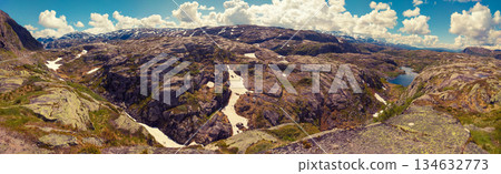 Panoramic mountain view. Natural park in Sauda Municipality, Norway 134632773