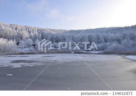 Lake Nakamaki in the Hijiri Plateau in winter, Nagano Prefecture 134632871
