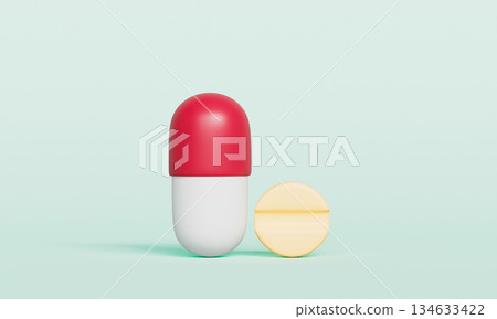 Pharmaceutical Pills Capsule and Tablet. 3D Rendering. Pharmaceutical Pills Capsule and Tablet. 3D Rendering. 134633422