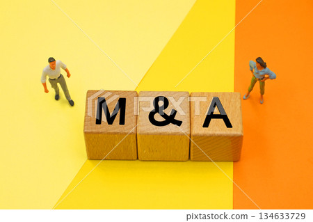 一塊寫著「併購」字樣的磚塊 134633729