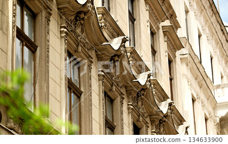 Retro Ornate Window Molding In European City Retro Ornate Window Molding In European City 134633900