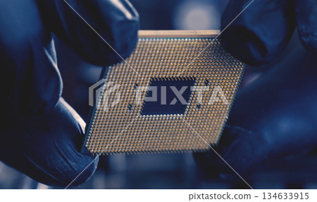 Computer Technician Holding Pc Processor Computer Technician Holding Pc Processor 134633915