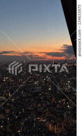 Sunset seen from Tokyo Skytree and Tokyo Tower in the distance Sunset seen from Tokyo Skytree and Tokyo Tower in the distance 134633975