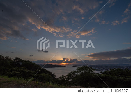 Twilight at the Yonago Castle Ruins 134634307