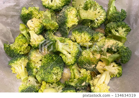 Seasoned Broccoli Florets Ready for Roasting 134634319