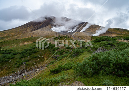 Hokkaido's highest peak, Mount Asahi in early autumn 134634357