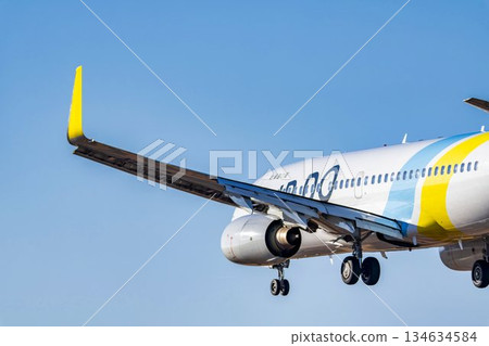 黃昏時分的仙台機場,飛機降落,宮城縣名取市 黃昏時分的仙台機場,飛機降落,宮城縣名取市 134634584