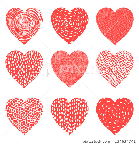 Cute vector hearts in red and white colors for Valentine's day for greeting cards and invitations Cute vector hearts in red and white colors for Valentine's day for greeting cards and invitations 134634741