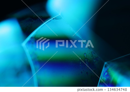 Rainbow flat film of liquid in macro, bright liquid surface, interference pattern, Bubbles in macro, connection of bubbles in macro, cell from liquid, macro abstraction 134634748