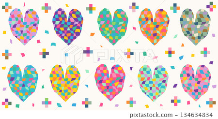 Cute Groovy Vector Hearts, Psychedelic Distorted Heart Shapes in Bold Vibrant Pink, Yellow and Orange Colors Cute Groovy Vector Hearts, Psychedelic Distorted Heart Shapes in Bold Vibrant Pink, Yellow and Orange Colors 134634834