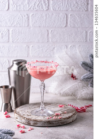 Christmas drink pink peppermint martini 134635604