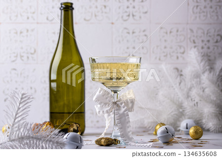 Champagne glass, traditional New year drink 134635608