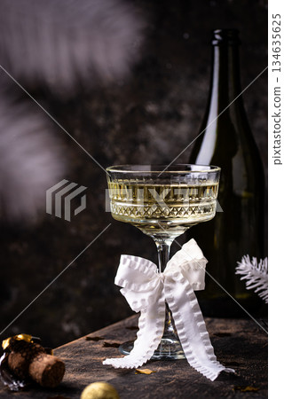 Champagne glass, traditional New year drink 134635625