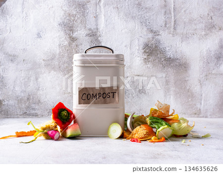 Vegetable waste for making compost. Zero waste concept Vegetable waste for making compost. Zero waste concept 134635626