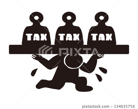 Vector illustration of a person being crushed by heavy taxes | Tax burden, household pressure, social problem material 134635758