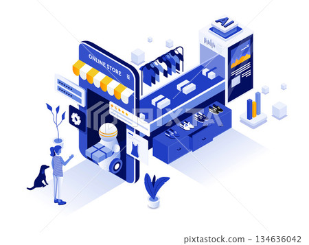 Modern Isometric Illustration design - Online Shopping 134636042