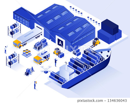 Modern Isometric Illustration design - Warehouse and Logistic 134636043