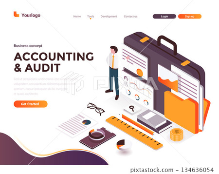 Flat color Modern Isometric Concept Illustration - Accounting and Audit Flat color Modern Isometric Concept Illustration - Accounting and Audit 134636054