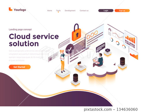 Flat color Modern Isometric Concept Illustration - Cloud Service 134636060