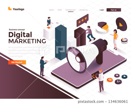 Flat color Modern Isometric Concept Illustration - Digital Marketing 134636061