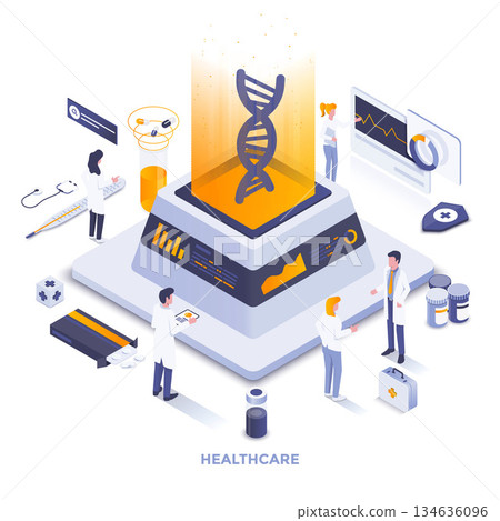 Flat color Modern Isometric Illustration design - Healthcare 134636096