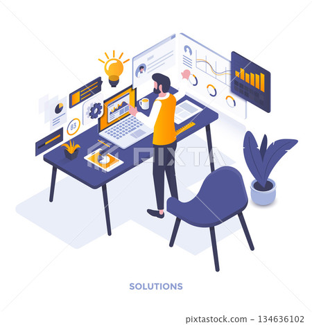 Flat color Modern Isometric Illustration design - Solutions 134636102