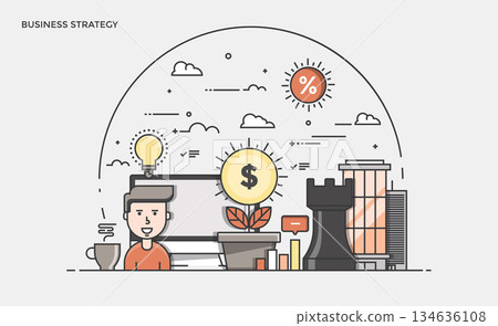 Flat Line Modern Concept Illustration Flat Line Modern Concept Illustration 134636108