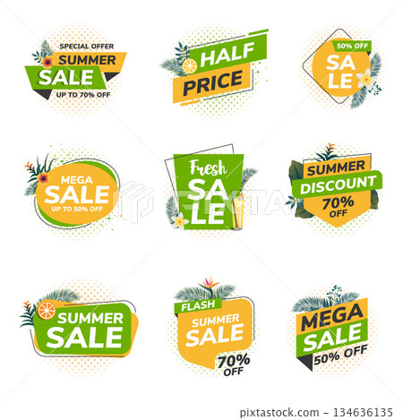 Flat Design Origami Summer Sale Labels 4 134636135