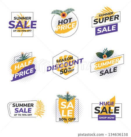 Flat Design Origami Summer Sale Labels 5 134636138