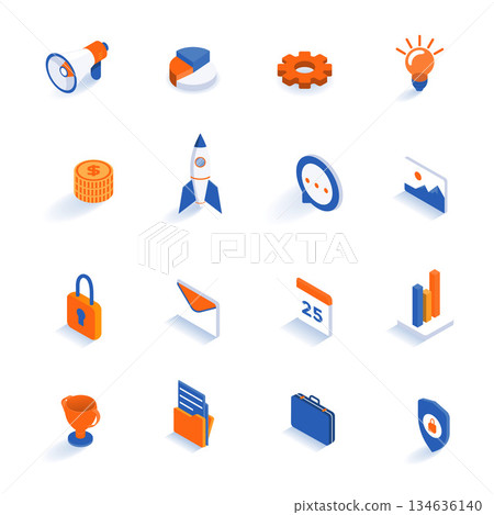 Flat line isometric icons design Flat line isometric icons design 134636140