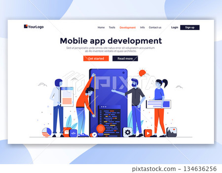 Flat Modern design of website template - Mobile app development 134636256